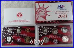 2001-S US Mint Silver Proof Set OGP COA & Box 10 Coins United States