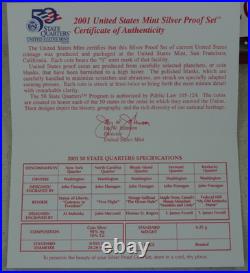 2001-S US Mint Silver Proof Set OGP COA & Box 10 Coins United States