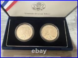 2001 Smithsonian American Buffalo Indian Silver Proof $1 Dollar 2-coins+box+coa