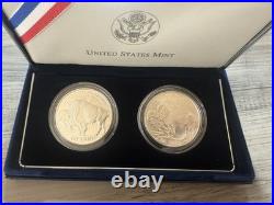 2001 Smithsonian American Buffalo Indian Silver Proof $1 Dollar 2-coins+box+coa
