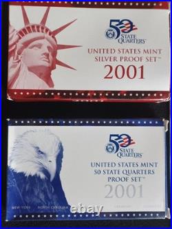 2001 U. S. Mint Silver Proof Set BOTH Boxes Included! Red + Blue