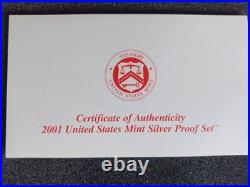 2001 U. S. Mint Silver Proof Set BOTH Boxes Included! Red + Blue
