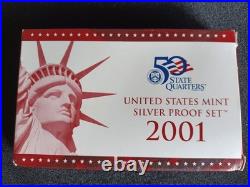 2001 U. S. Mint Silver Proof Set BOTH Boxes Included! Red + Blue