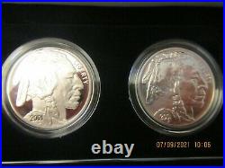 2001 United States Mint SILVER Buffalo Coin Set Proof & BU BF3 Sleeve Box & COA