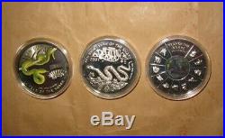 2001 VIETNAM Yr. SNAKE 10000 D Proof Color Silver COINS Set with COA & BOX RARE