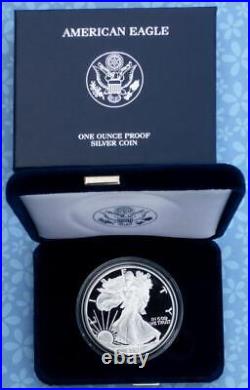 2001 W Proof American Silver Eagle Dollar, 1oz. 999 Fine Silver $1 with Box