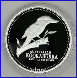 2002 $1 Australia 1 Oz Silver Proof Kookaburra Coin. Uncirculated Coin Box COA