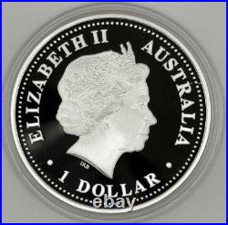 2002 $1 Australia 1 Oz Silver Proof Kookaburra Coin. Uncirculated Coin Box COA
