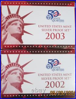 2002 & 2003 Silver Proof Sets 2 complete sets with COA's and boxes