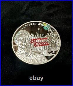 2002 5oz Silver Proof Coloured Britannia Coin & Box Duke Of Wellington