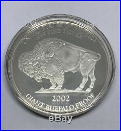 2002 Giant Silver Buffalo Proof 4 Oz 999 Fine Silver COA & Box