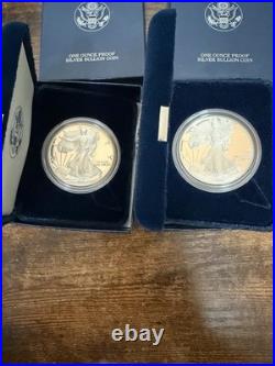 2002 Silver Eagle Proofs 2 Coins 1 Price In Original Boxes