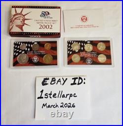 2002 UNITED STATES MINT SILVER PROOF SET 10 Coins withBox COA 50 STATE QUARTERS