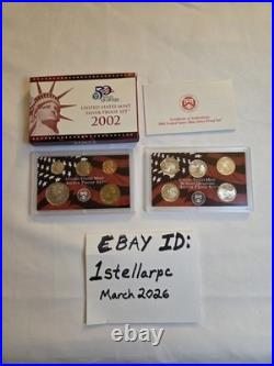 2002 UNITED STATES MINT SILVER PROOF SET 10 Coins withBox COA 50 STATE QUARTERS