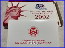 2002 United States Mint Silver Proof Set complete in Mint Box with COA