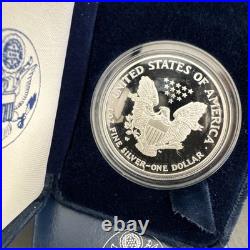 2002 W Proof American Silver Eagle 1oz. 999 Silver Dollar with Box and COA