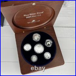 2003 Royal Australian Mint Fine Silver Proof Set Jarrah Presentation Box