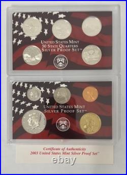 2003-S Complete SILVER Proof Set w Box and COA Free US Shipping