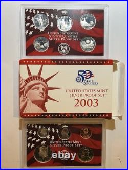 2003-S United States Mint Silver Proof Set 10 Coin Original Box & COA