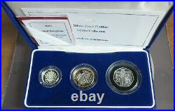 2003 UK 3 COIN 925/1000 SILVER PROOF 50p, £1 & £2 PIEDFORT COLLECTION Box&COA
