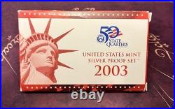 2003 United States Mint Silver Proof Set with State Quarters, Box & COA