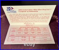 2003 United States Mint Silver Proof Set with State Quarters, Box & COA