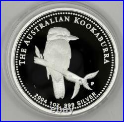 2004 $1 Australia 1 Oz Silver Proof Kookaburra Coin. ORIGINAL BOX COIN & COA 2004 $1 Australia 1 Oz Silver Proof Kookaburra Coin. ORIGINAL BOX COIN & COA