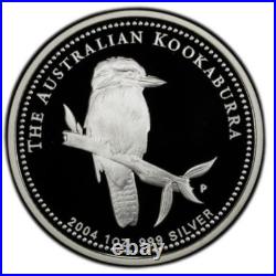 2004 $1 Australia 1 Oz Silver Proof Kookaburra Coin. ORIGINAL BOX COIN & COA