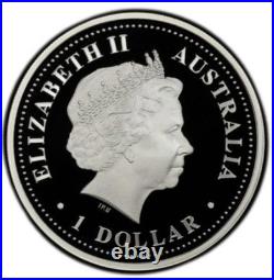 2004 $1 Australia 1 Oz Silver Proof Kookaburra Coin. ORIGINAL BOX COIN & COA