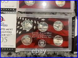 2004 2005 Silver Proof State Quarter Set 90% Silver Lot of 6 Box & COA