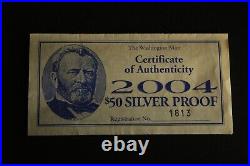 2004 Proof 4 Oz Silver 50 Dollar Bill Opened? With box and coa