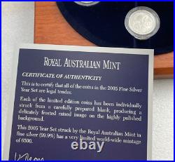 2005 Australian Fine Silver Proof Set in Hardwood Display Box POPULAR SET