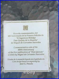 2005 MEXICO DON QUIJOTE (Quixote) 2 oz proof. 999 Silver $20 / WOODEN BOX