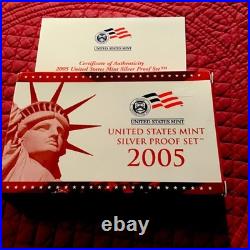 2005 SILVER PROOF SET Box & COA + 2001 Silver Quarters Proof Set (No Box Or COA)