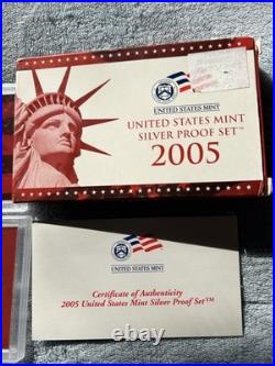 2005 United States Mint Silver Proof Set with Certificate of Authenticity and box