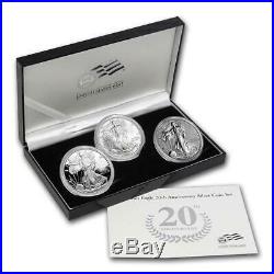 2006 20th Anniversary Set 3 Silver Dollar Eagle Burnished Reverse Proof CoA Box