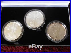 2006 American Eagle 20th Anniversary Silver 3 Coin Set Box, COA, Reverse Proof