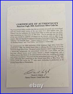 2006 American Silver Eagle 20th Anniversary 3 Silver Coin Set with BOX and COA