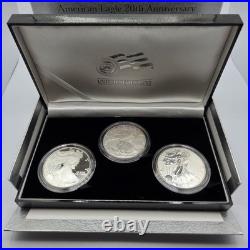 2006 SILVER AMERICAN EAGLE 20th ANNIVERSARY 3 COIN SET WITH BOX & COA US MINT