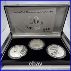 2006 SILVER AMERICAN EAGLE 20th ANNIVERSARY 3 COIN SET WITH BOX & COA US MINT