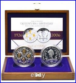 2006 Silver Proof 2x 5oz Coins Set Queens 80th Birthday Commemorative BOX + COA