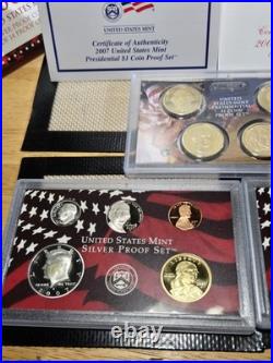2007-S Silver Proof Set 14 Coins 90% Silver $1.85 FV Original Box & COA US Mint