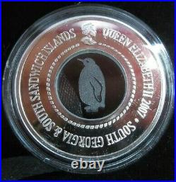 2007 Silver Proof 1 Oz Coin Georgia & Sandwich Islands Crystal Penguin Box/coa