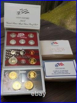 2007 US Mint Silver Proof Set 1.34 Troy Oz Silver 14 Piece Coins, Box & COA