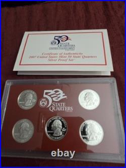 2007 Us Mint 50 State Silver Proof Quarters Coa, Orig Box Mint Luster Details