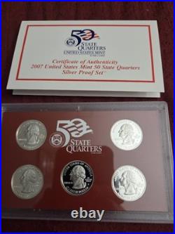 2007 Us Mint 50 State Silver Proof Quarters Coa, Orig Box Mint Luster Details