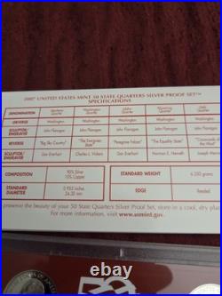 2007 Us Mint 50 State Silver Proof Quarters Coa, Orig Box Mint Luster Details