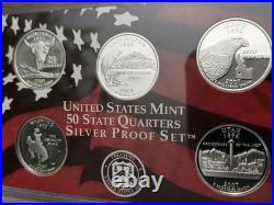 2007 Us Mint 50 State Silver Proof Quarters Coa, Orig Box Mint Luster Details