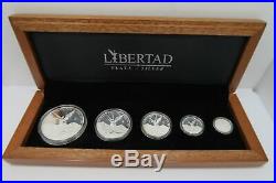 2008 Bank Of Mexico Silver Libertad Proof 5 Coin Set Wood Case Box Low Mintage