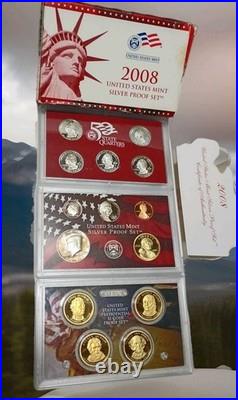 2008 S U. S. Mint Complete SILVER PROOF SET with OGP Box And COA 14 Coins